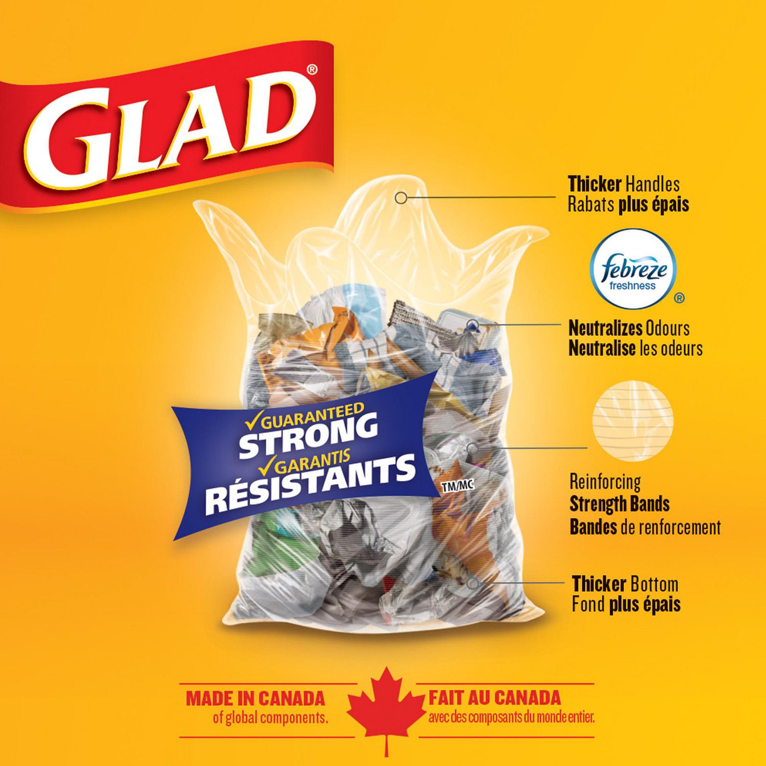 Glad® Clear Garbage Bags, Regular 74 Litres, 10 Trash Bags, Glad Canada