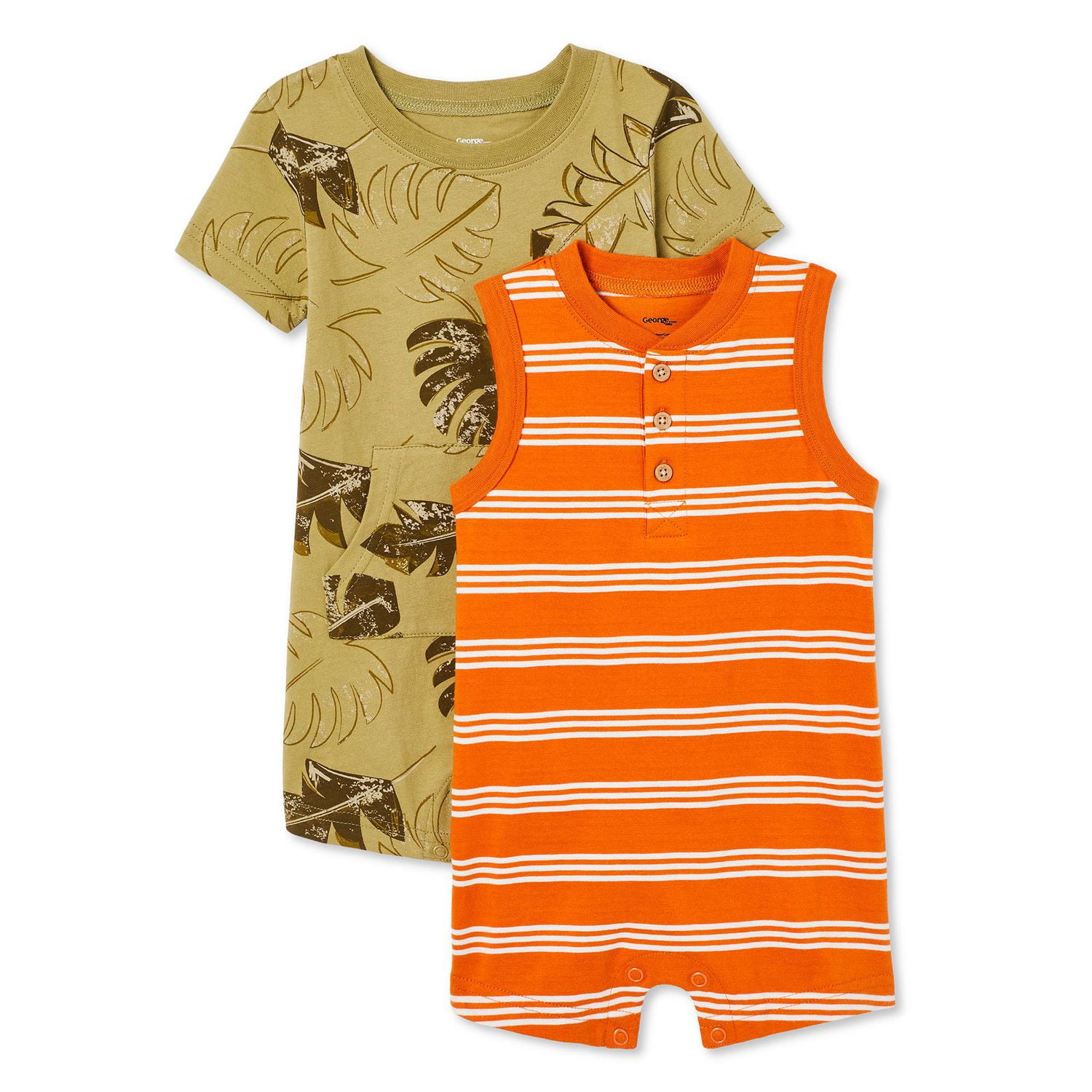 George Baby Boys' Romper 2-Pack, Sizes 0-24 months