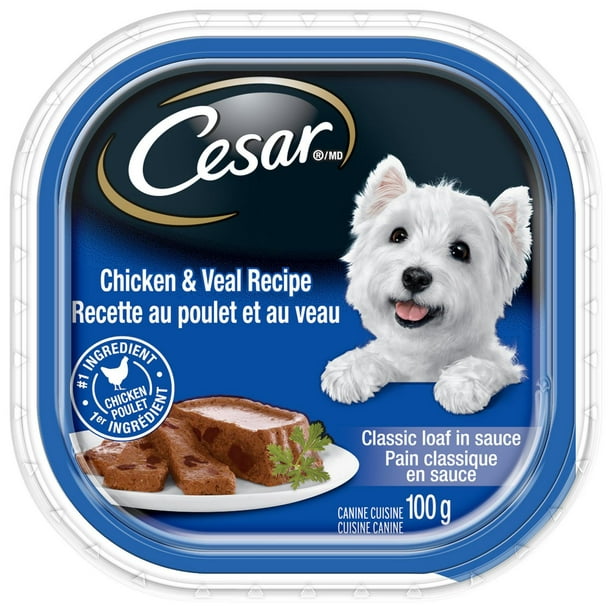 Nourriture humide pour chiens CESAR pain classique en sauce recette au poulet et au veau 100g
