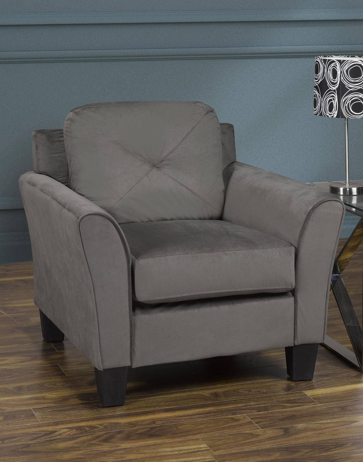 K LIVING SAMARA MICROSUEDE KD STATIONARY CHAIR IN GREY Walmart