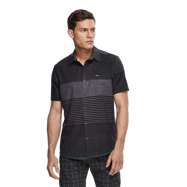 Dark Black Men's Short-Sleeve Striped Shirt - Walmart.ca