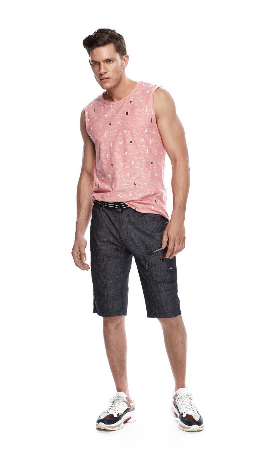 Dark Black Men's Belted Cargo Capri