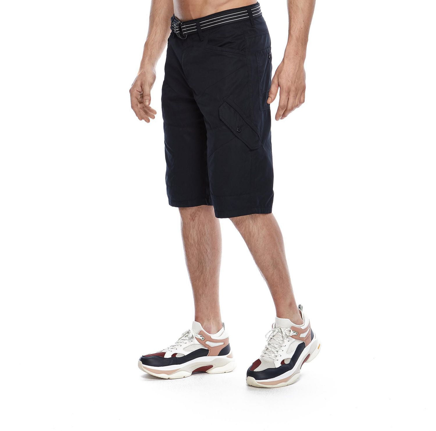 Dark Black Men's Solid Cargo Capri With Peached Finish