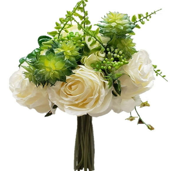 Bouquet succulent avec des roses, blanc 13" Bouquet de roses blanches