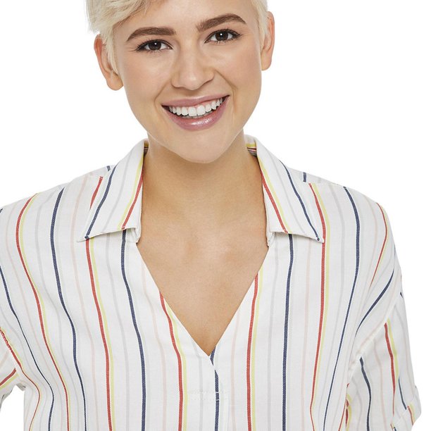 LOVE Ellen DeGeneres Striped Popover Short Sleeve Shirt 