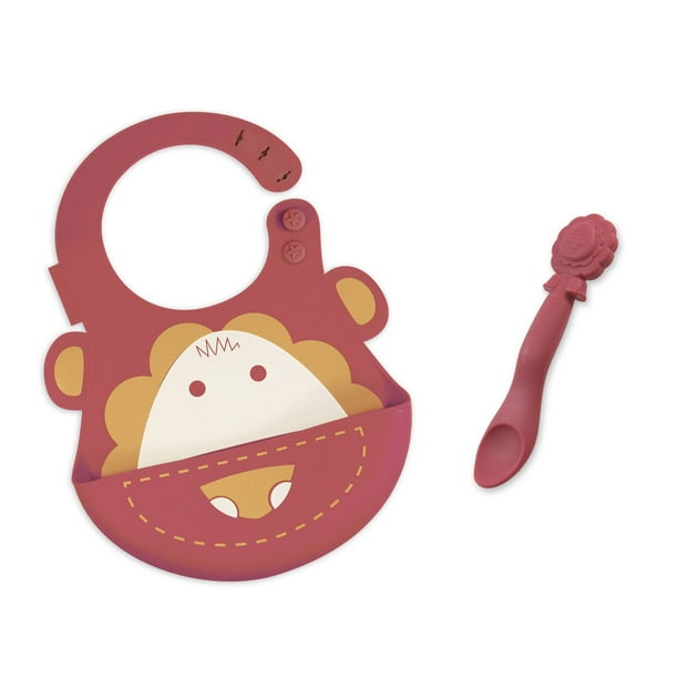 Marcus & Marcus Marcus the Lion Baby Bib and Feeding Spoon Collection - Red