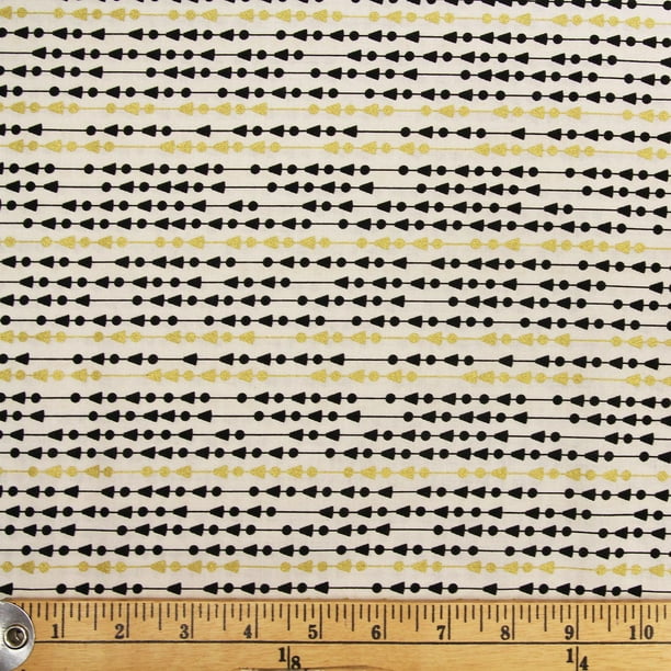 Tissu au mètre en coton Fabric Creations à motif de flèches noires et dorées