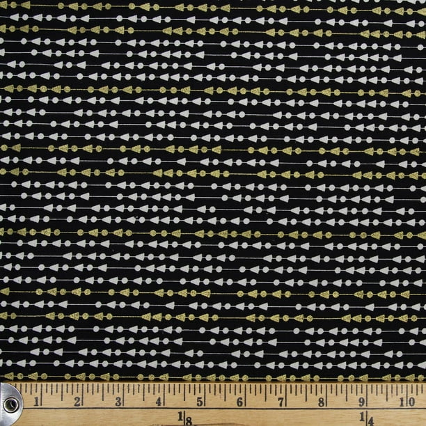 Tissu au mètre en coton Fabric Creations à motif de flèches blancs et dorées