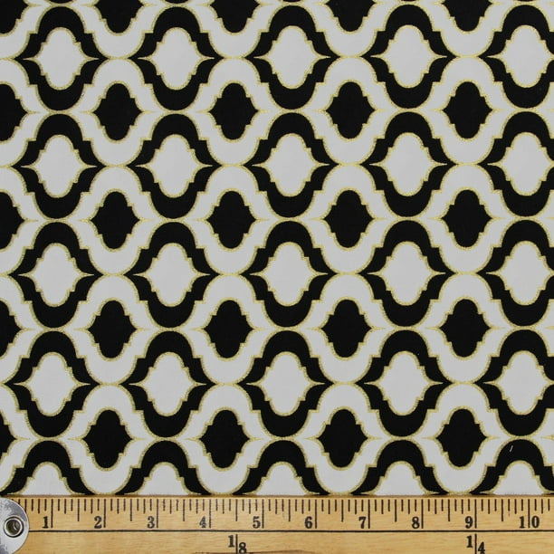 Tissu au mètre en coton Fabric Creations à motif d'ornement noir et doré