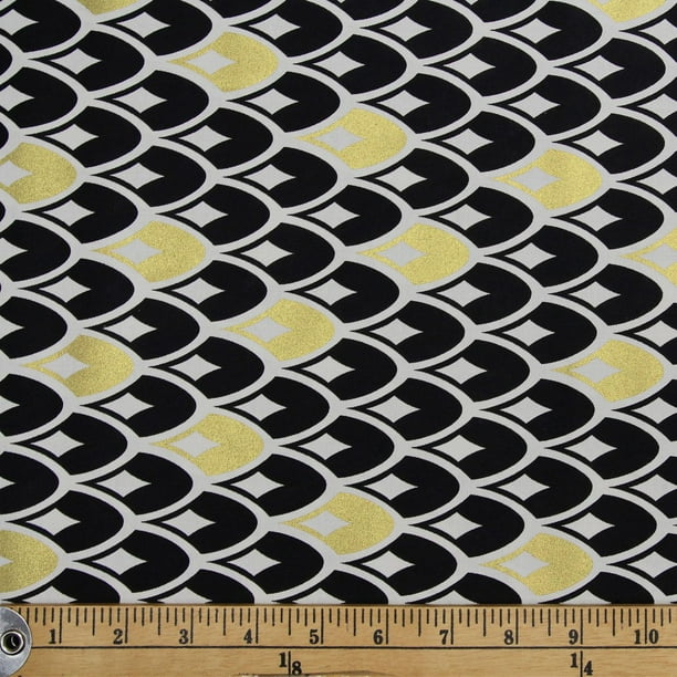 Tissu au mètre en coton Fabric Creations à motif d'écailles noires et dorées