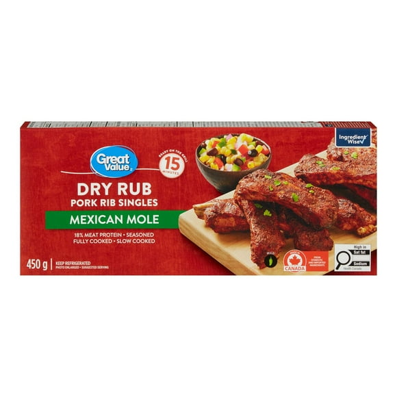 Great Value Mexican Mole Dry Rub Pork Rib Singles, 450 g