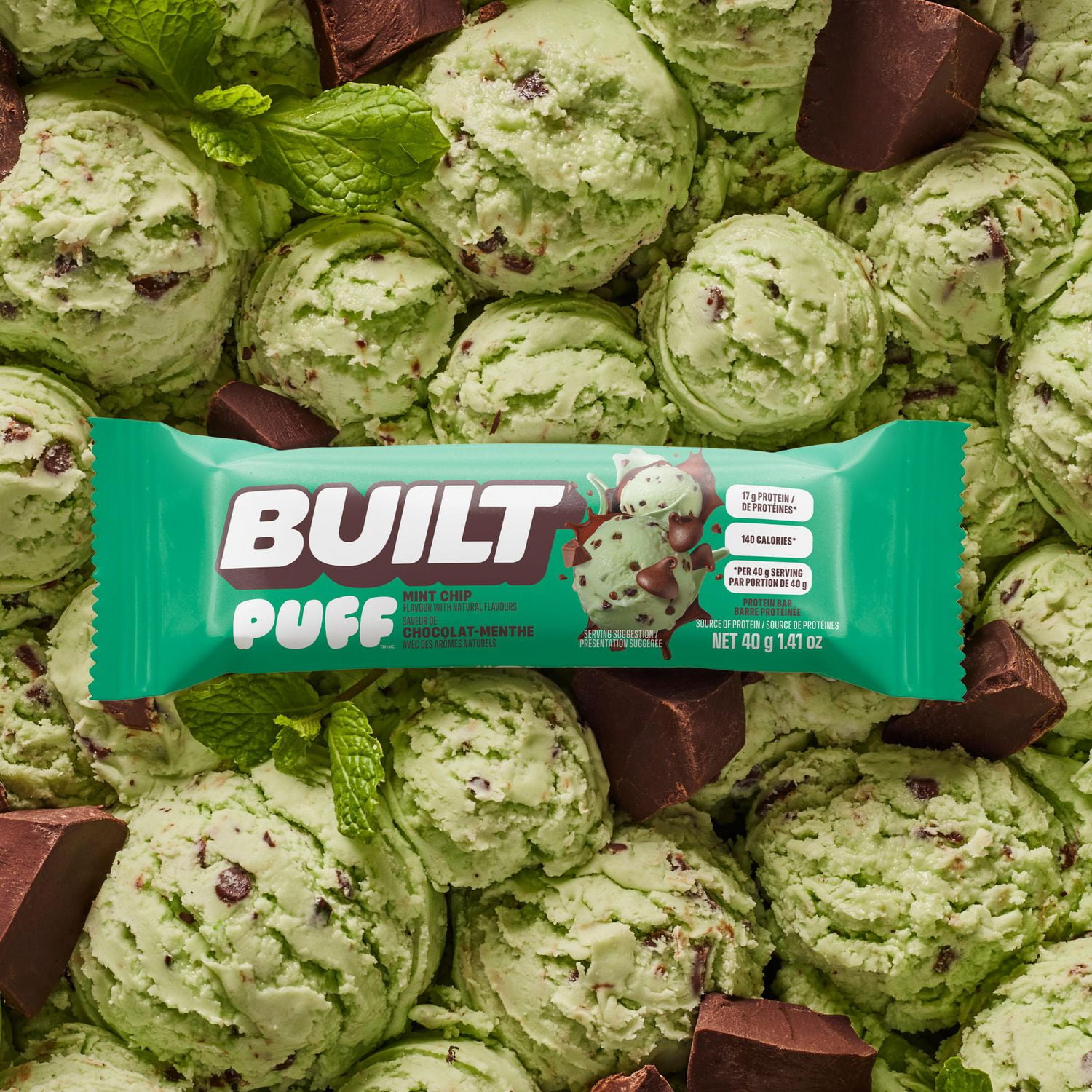 Built Puffs Mint Chip, 40g Bar