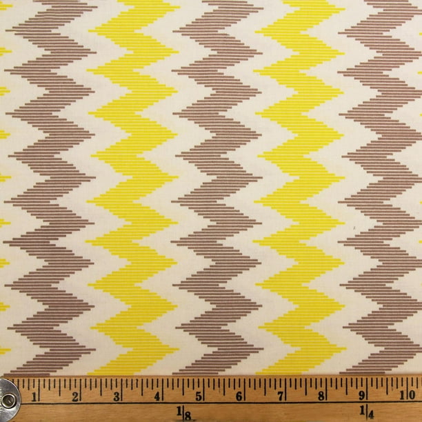 Tissu au mètre en coton Fabric Creations à motif de zig-zags jaunes