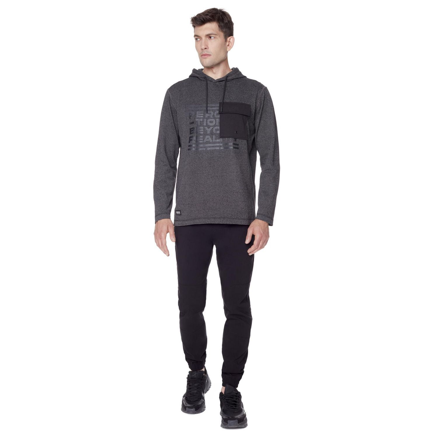 Tee-shirt Capuchon manches longues Dark Black pour hommes