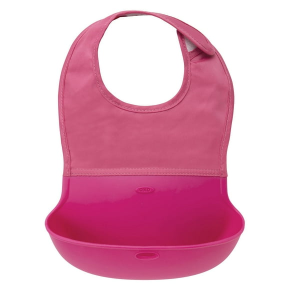 OXO Tot - Ensemble de bavoirs enroulables - Bavoir en silicone souple et tissu pour bébé et tout-petit à partir de 6 mois - Rose