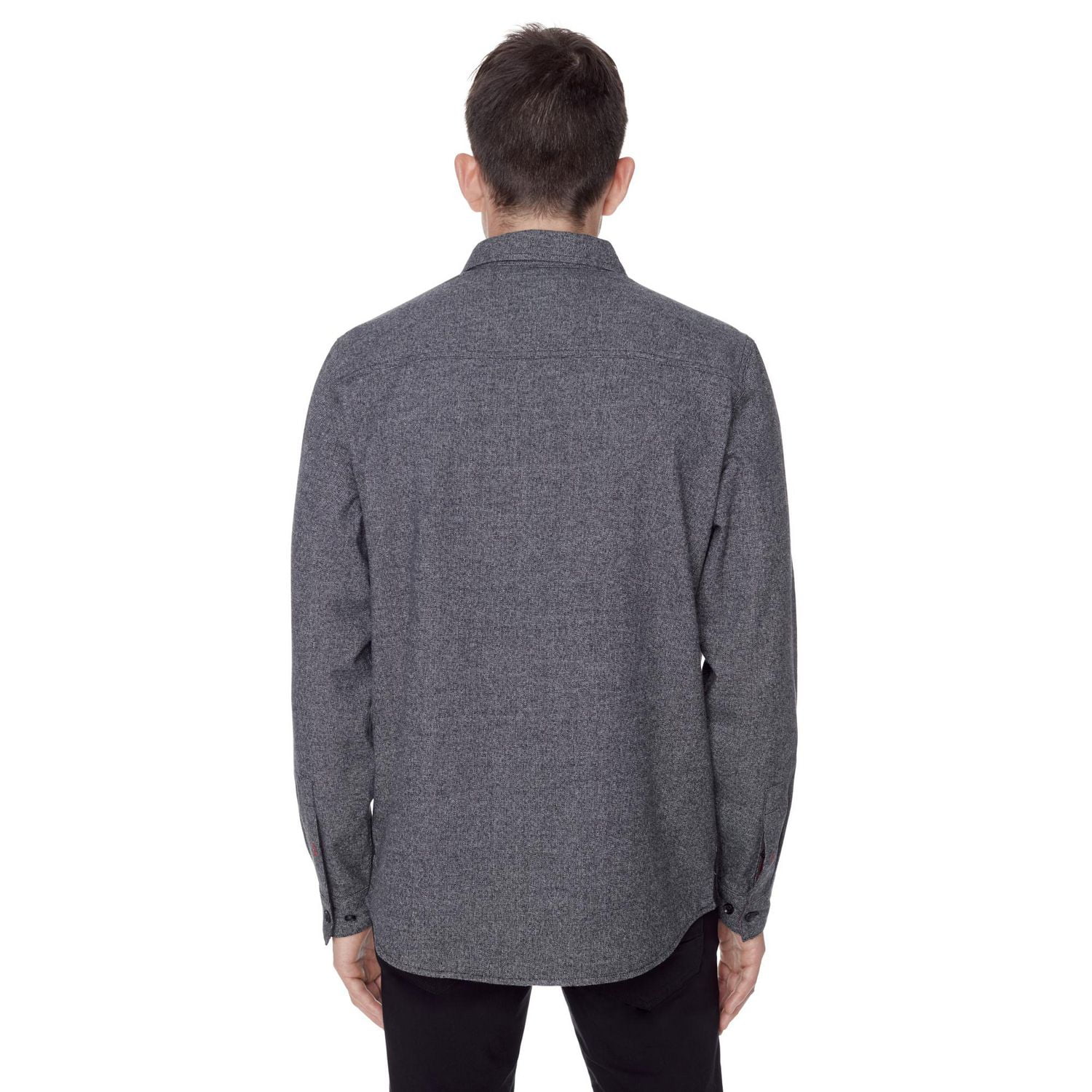 Dark Black Men's Long-Sleeve Button-Down Shirt with Pockets