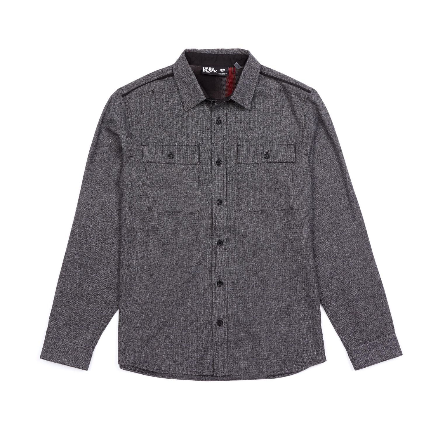 Dark Black Men's Long-Sleeve Button-Down Shirt with Pockets