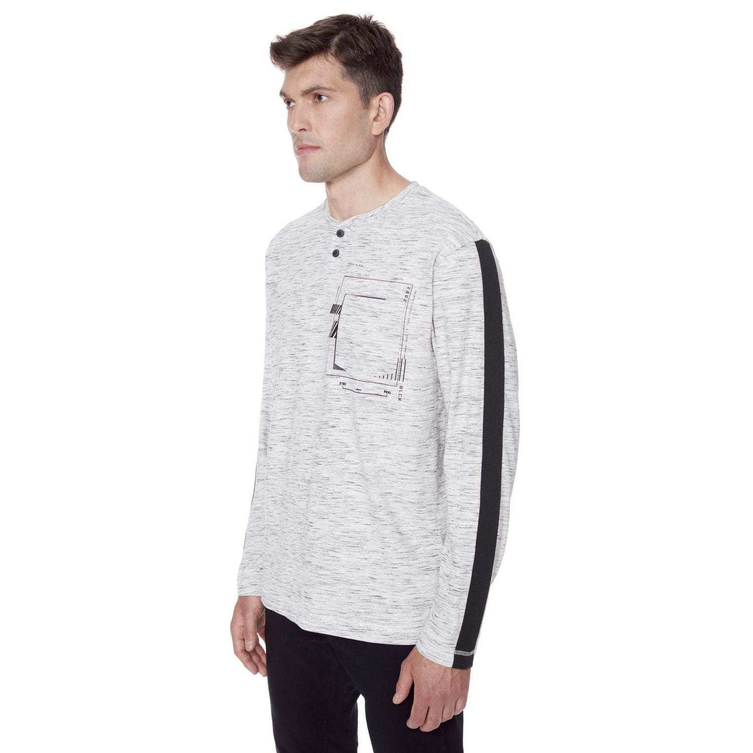 Dark Black Henley  à manches longues pour hommes