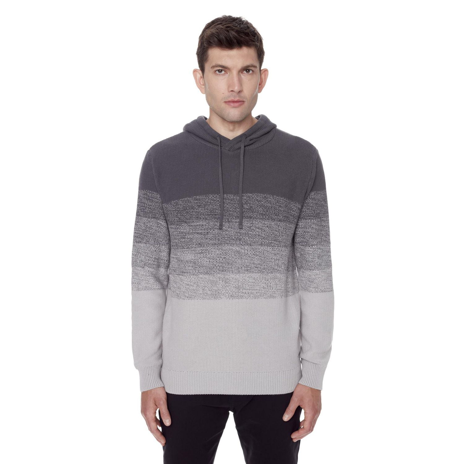 Dark Black Men's Long-Sleeve Hooded Pull-On Sweater