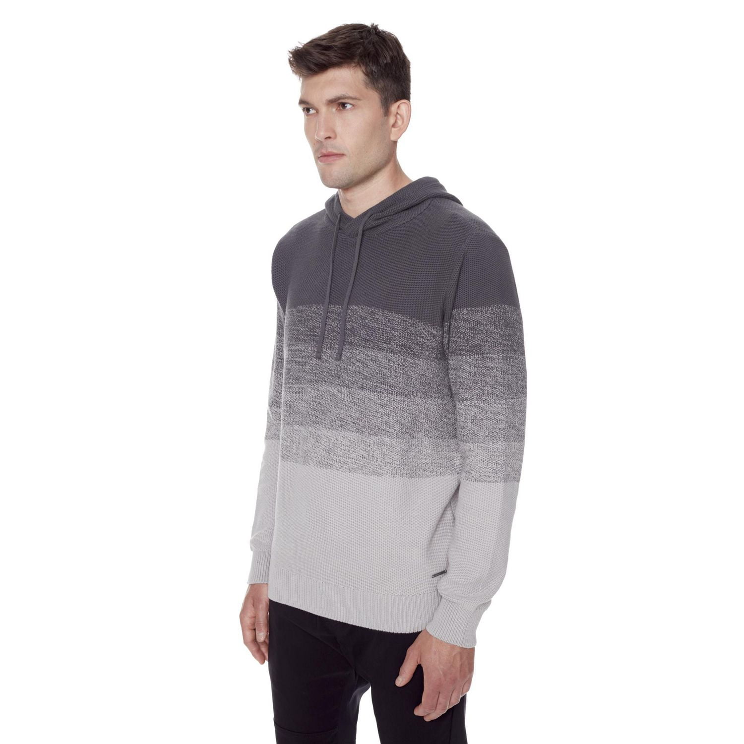 Dark Black Men's Long-Sleeve Hooded Pull-On Sweater