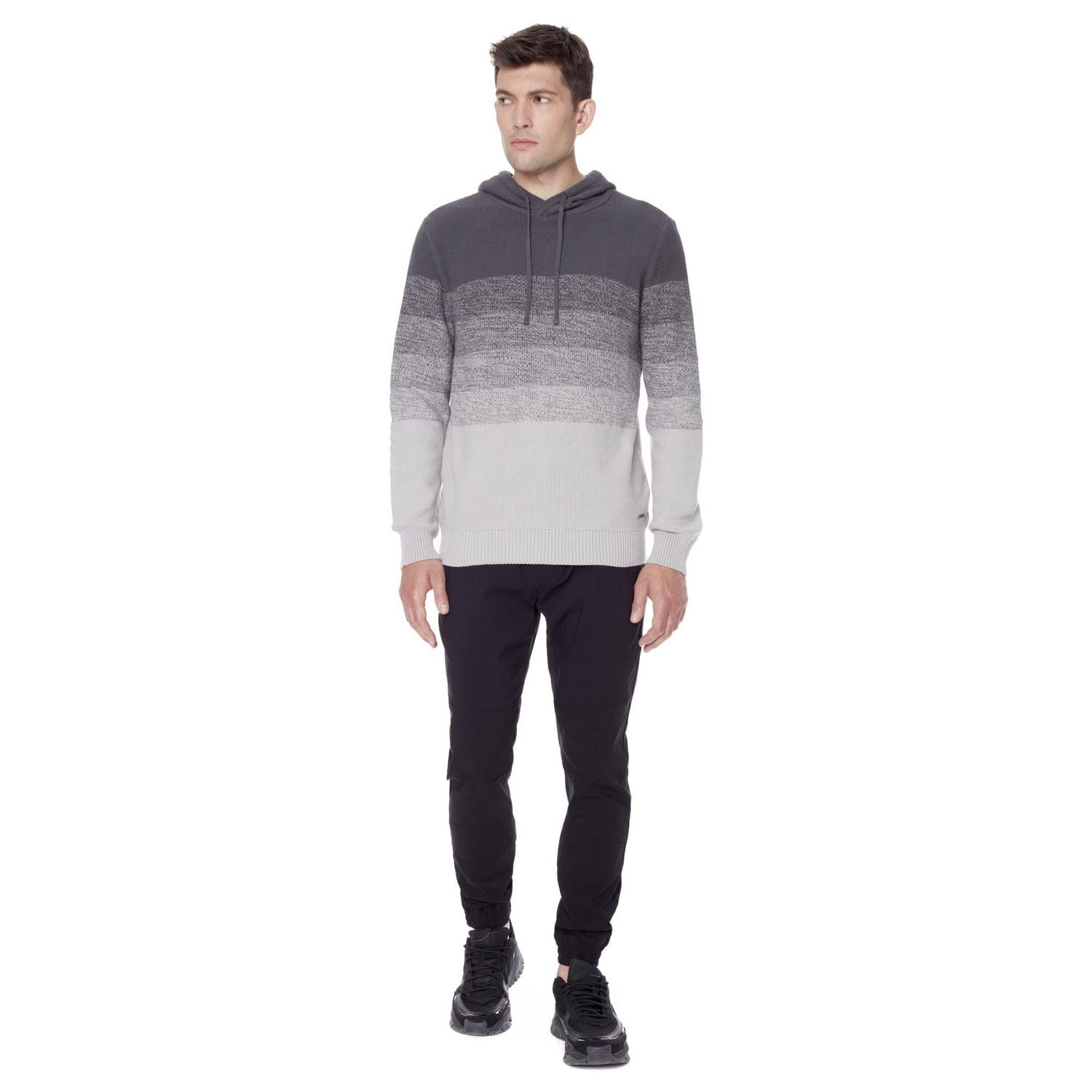 Dark Black Men's Long-Sleeve Hooded Pull-On Sweater