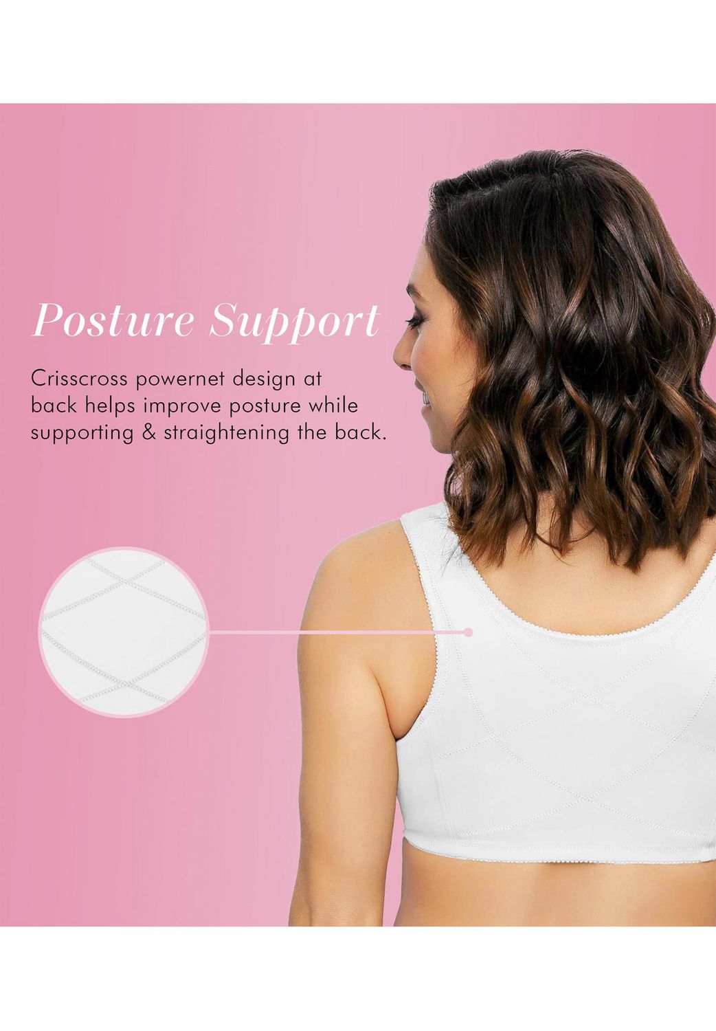  Womens Front Closure Posture Wireless Back Support Full  Coverage Bra Coconut White 36DD