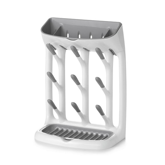 OXO Tot - Space Saving Drying Rack – Compact - Ideal for Utensils, Straws, Cups, Medicine Droppers - Baby Feeding Equipment - White/Grey