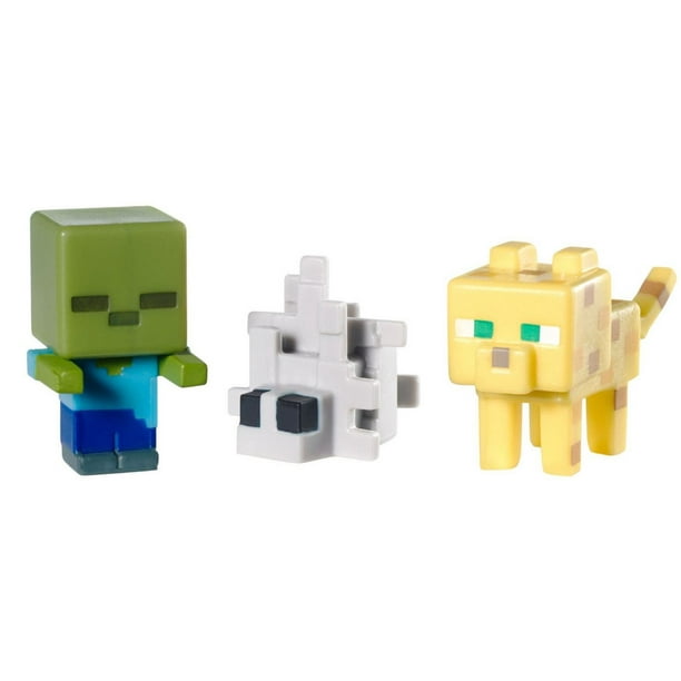 Minecraft – Coffret de 3 figurines de collection – Ocelot, Zombie et Poisson d’argent – Série 2