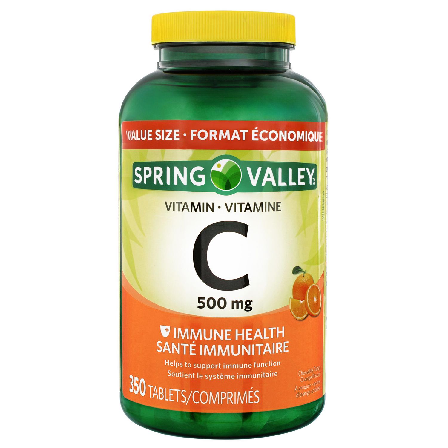 Spring Valley Vitamine C 500mg À croquer – arôme d’orange acidulée - FORMAT ÉCONOMIQUE