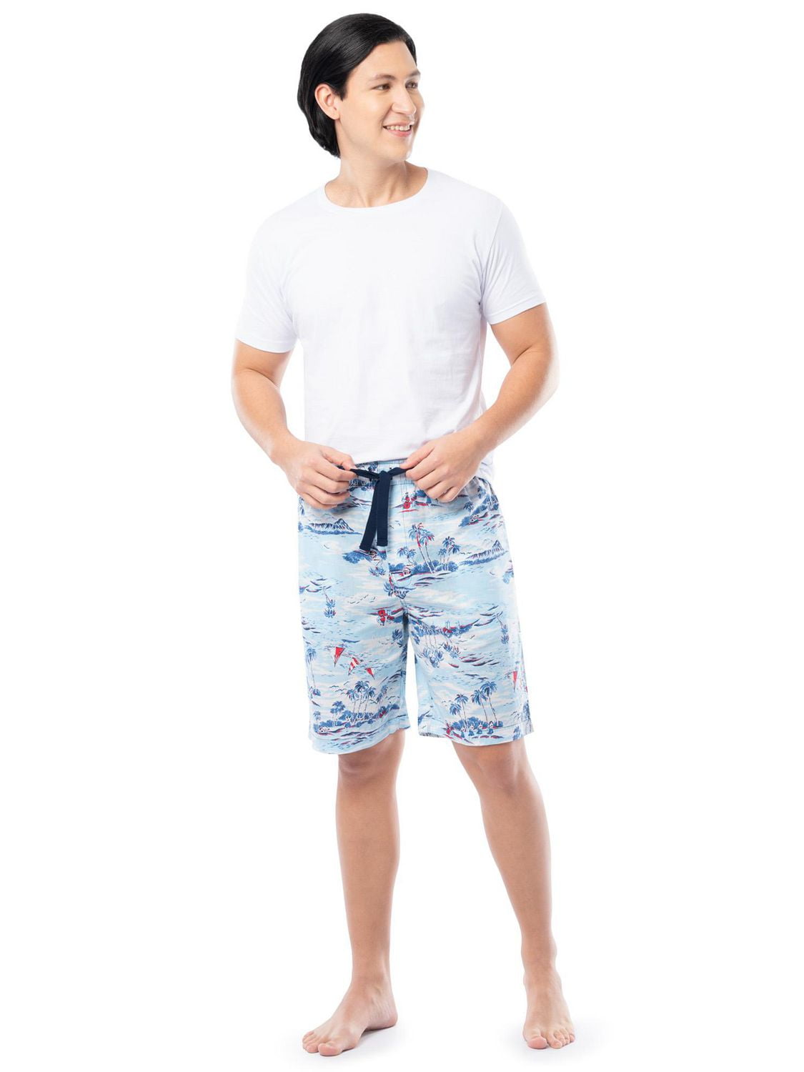 IZOD Men's Printed Cotton Sleep Shorts, Blue Seaside