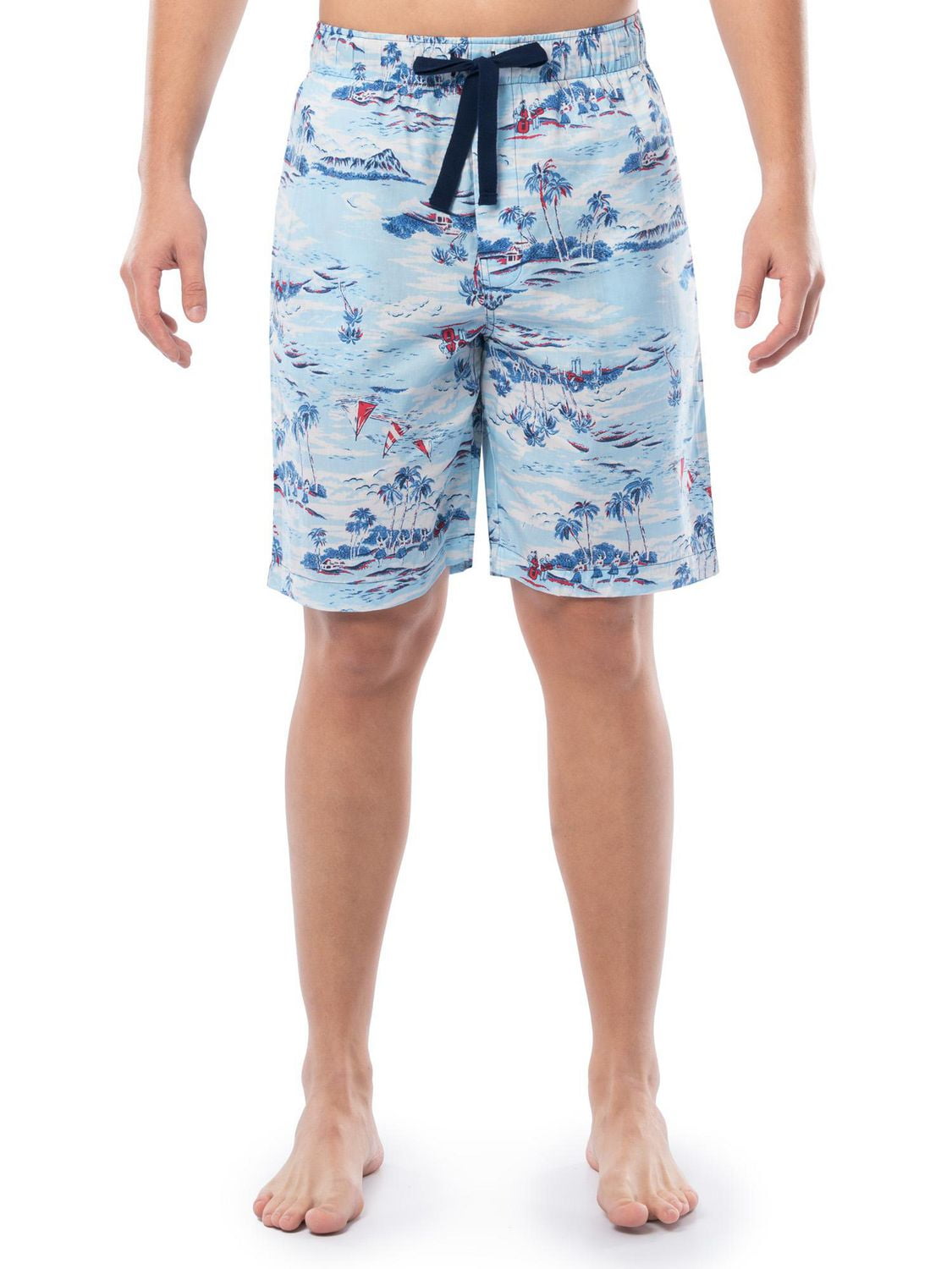 IZOD Men's Printed Cotton Sleep Shorts, Blue Seaside