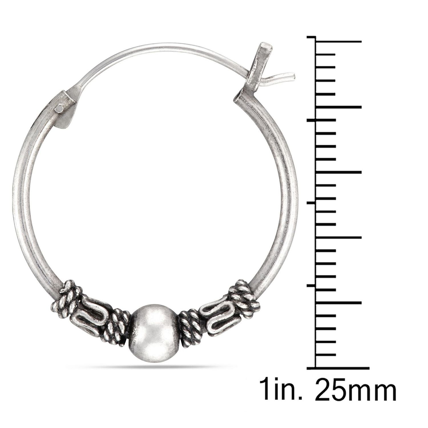 Quintessential Sterling Silver Shortw / Hematite Gem Ball Right+ 4 Mm Cz + Bali Hoop