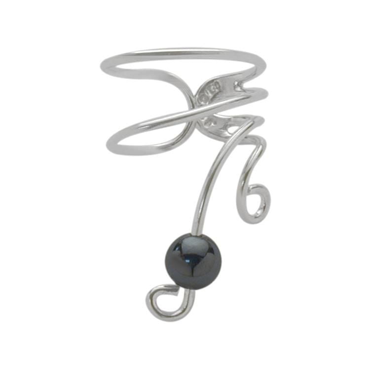 Quintessential Sterling Silver Shortw / Hematite Gem Ball Right+ 4 Mm Cz + Bali Hoop