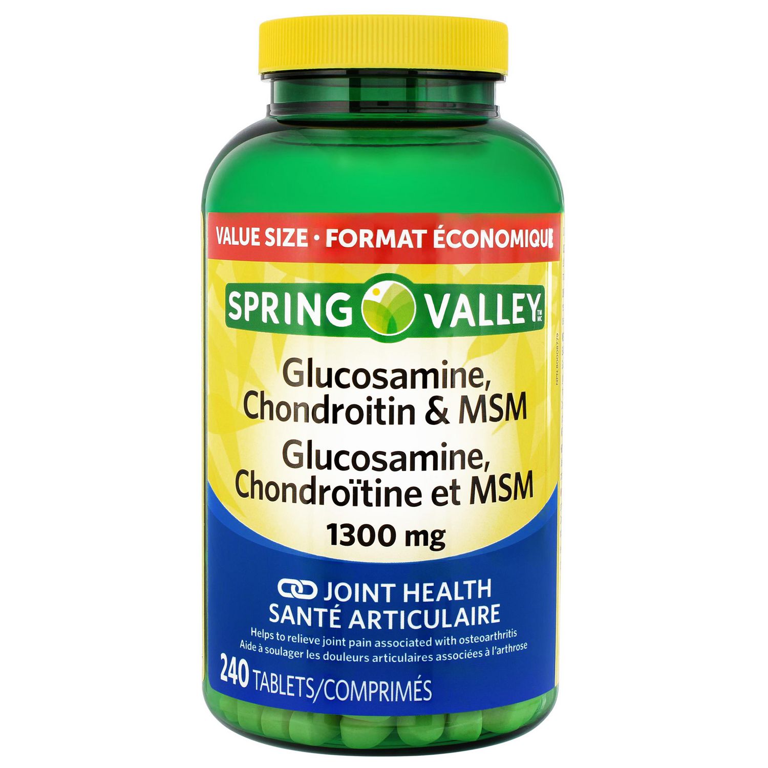 Spring Valley Glucosamine, Chondroïtine et MSM 1300mg FORMAT ÉCONOMIQUE