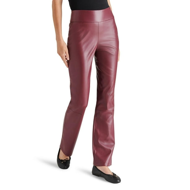 Women Faux Leather Pants Solid Color High Waist Straight Wide Leg PU  Leggings Loose Fit Trousers Trendy Leather Pants 