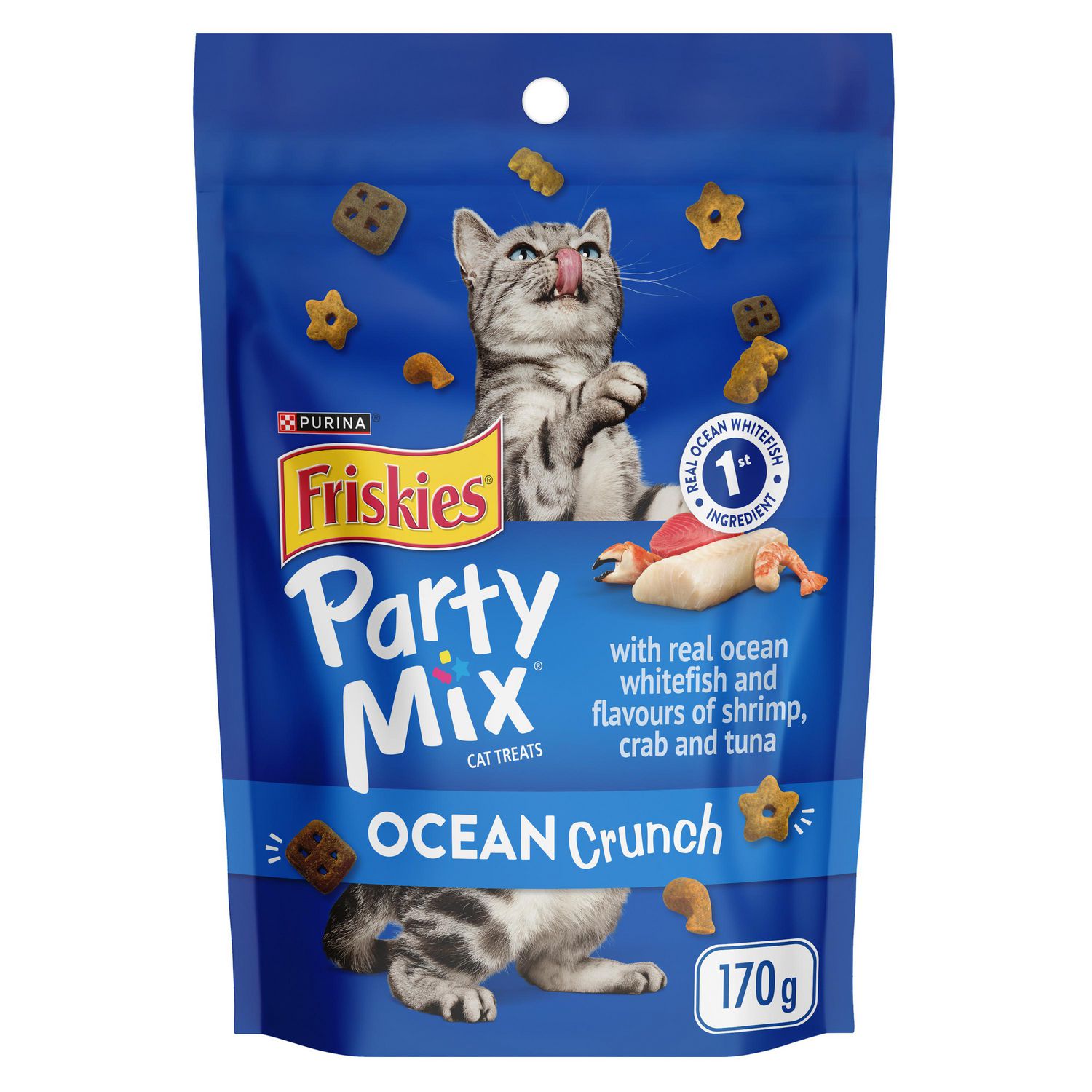 Friskies Party Mix Adult Cat Treats Canisters Real Ocean Whitefish #1 Ingredient 