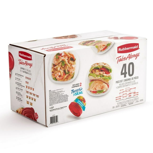 Contenants de conservation des aliments Rubbermaid TakeAlongs, rubis, ensemble de 40 pièces pour le déjeuner et la préparation des repas 40 pièces (couvercles et contenants)