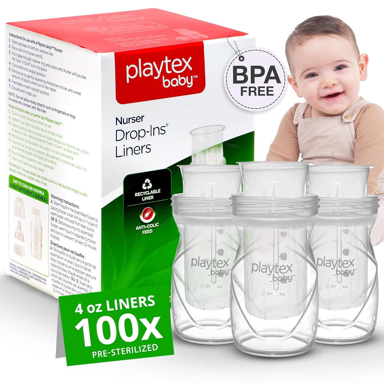 Playtex Baby® Nurser Pre-Sterilized Disposable Drop-Ins Bottle Liners, Closer to Breastfeeding, 4oz, 100 Count