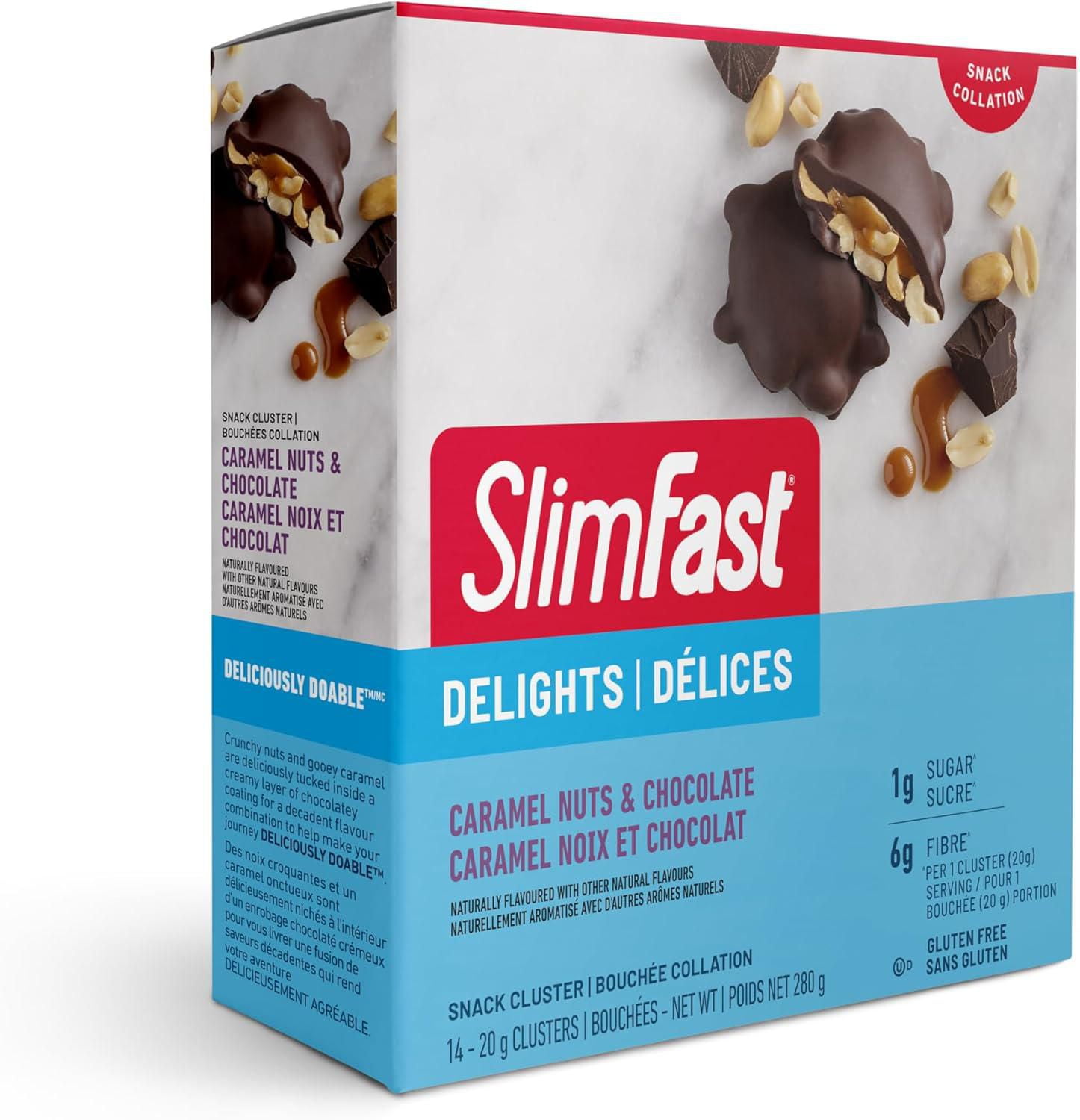 Slimfast Keto Bomb Snacks, 14x20g chocolat Caramel Nut Clusters par boîte, 280 grammes
