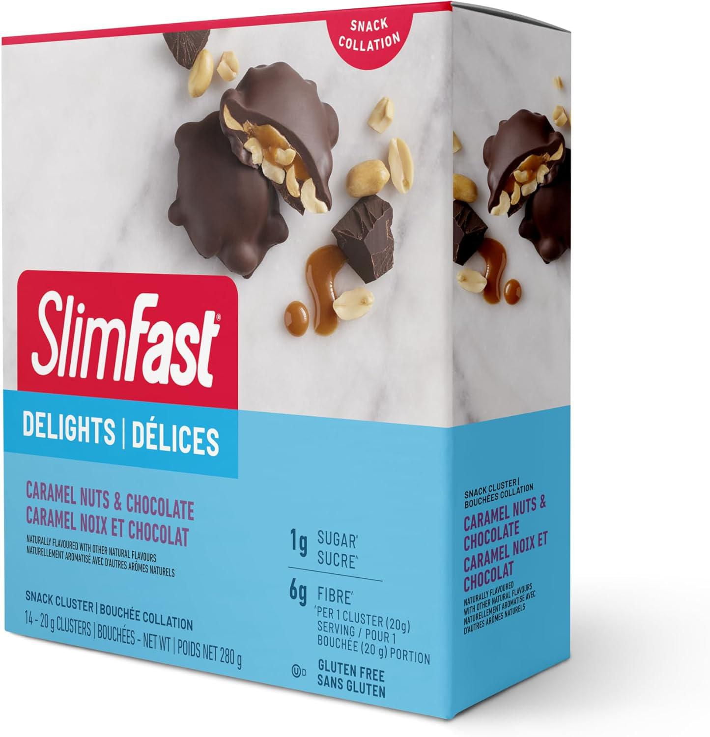 Slimfast Keto Bomb Snacks, 14x20g chocolat Caramel Nut Clusters par boîte, 280 grammes