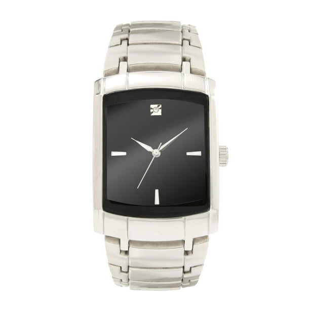 Trend Watches Montre habillée argentée de forme rectangulaire avec 3 mains pour hommes