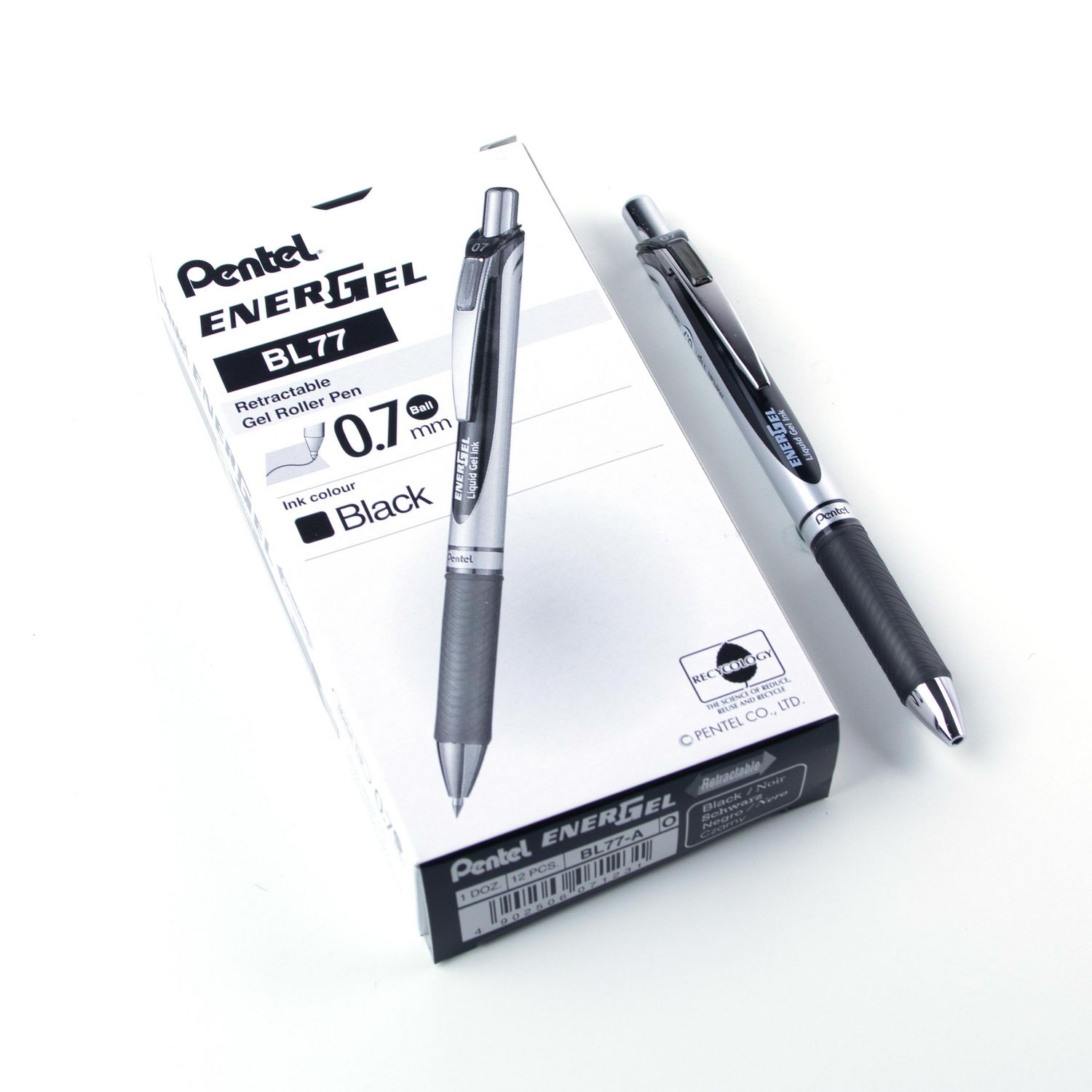 12 pcs x Pentel Energel 0.7 mm Retractable Gel Pen BLACK BL77 