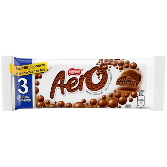 AERO Milk Chocolate Mega Size, 3 Bars In 1 Pack, Milk Chocolate, AERO Melt In Your Mouth Bubbles, Natural Flavours, Sustainably Sourced Cocoa, 63 g