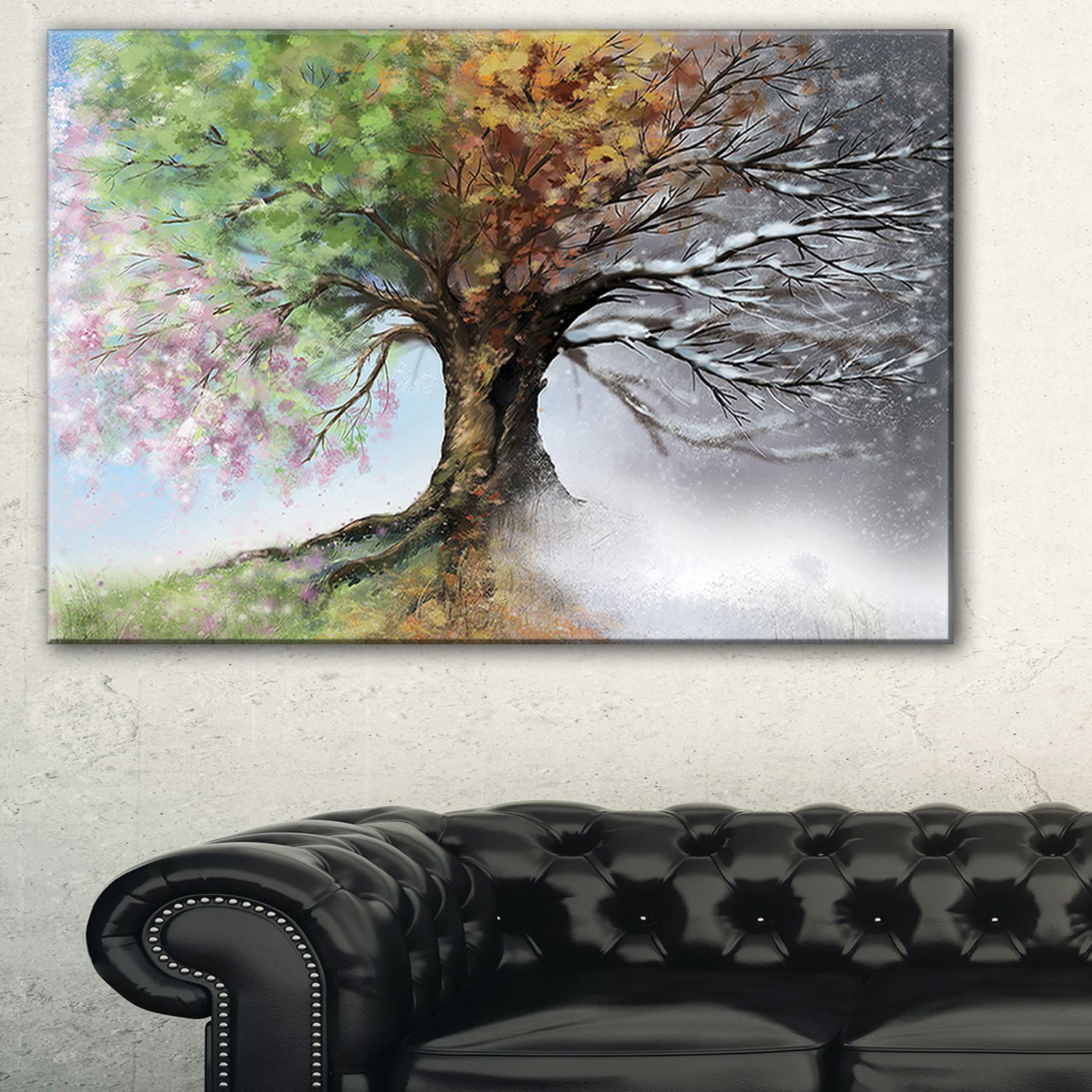 Design Art Tree with Four Seasons Tree Painting Canvas Art Print 