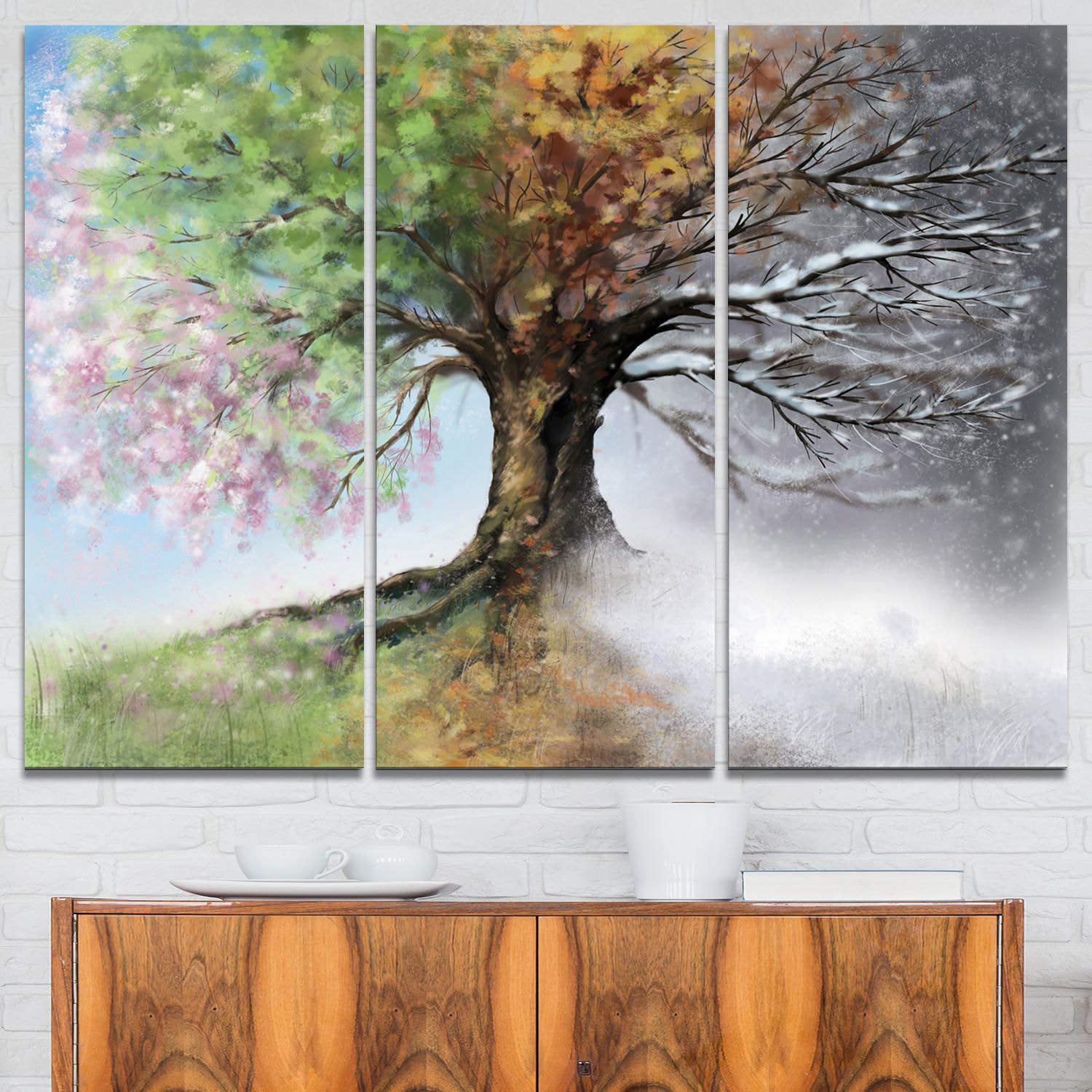 Design Art Tree with Four Seasons Tree Painting Canvas Art Print