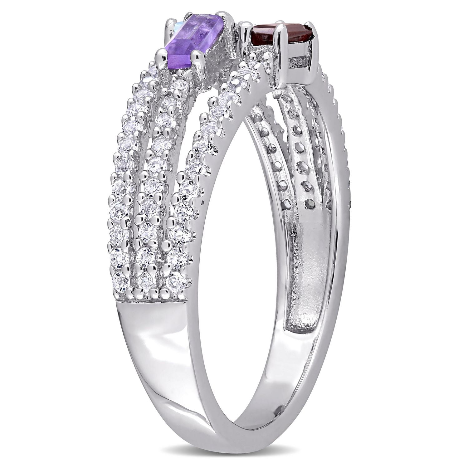 Miabella 3/4 Carat T.G.W. Multi-Gemstone Sterling Silver Triple Row Ring