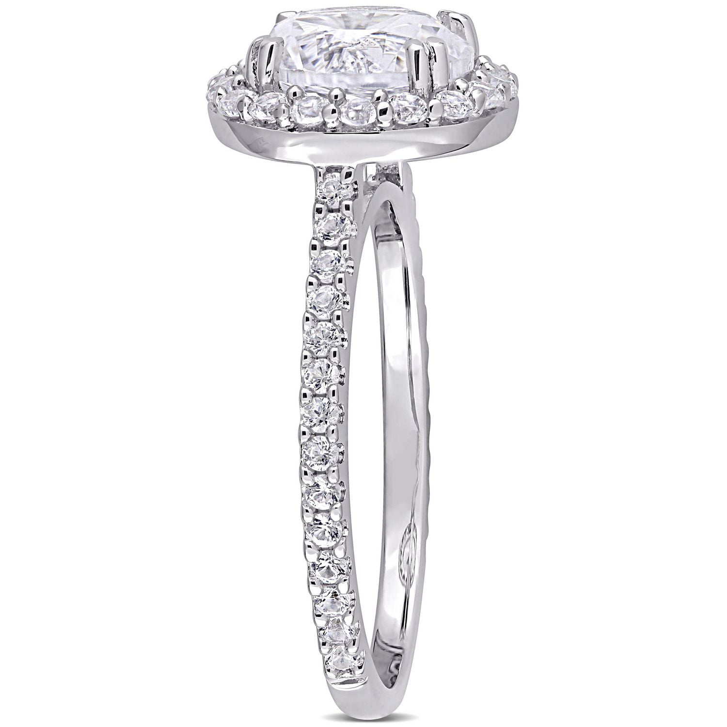 Miabella Carat T.G.W. Created White Sapphire Sterling Silver Halo Engagement Ring