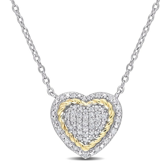 Miabella 1/4 Carat T.W. Diamond Two-Tone Sterling Silver Heart Necklace