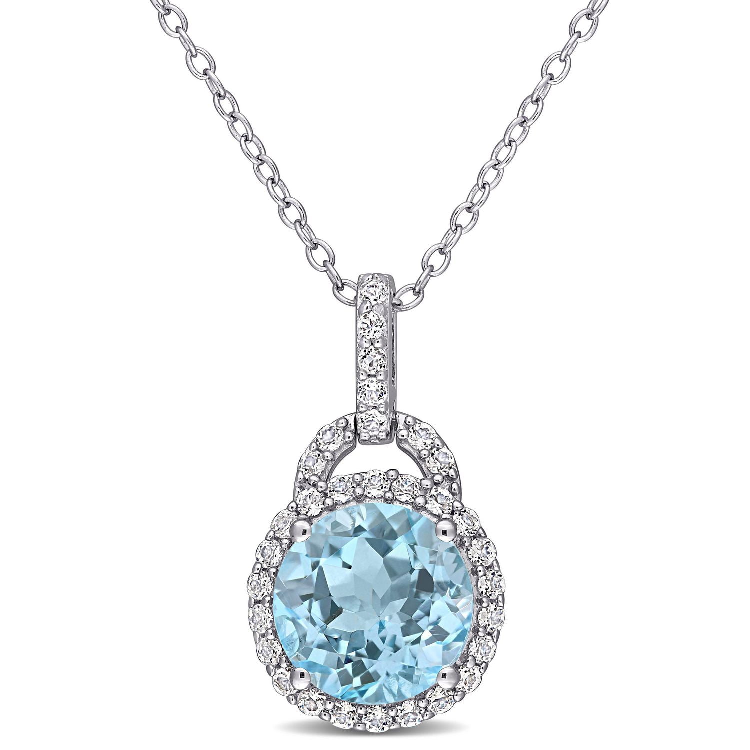 Miabella 4 Carat T.G.W. Blue Topaz and White Topaz Sterling Silver Halo Drop Pendant with Chain