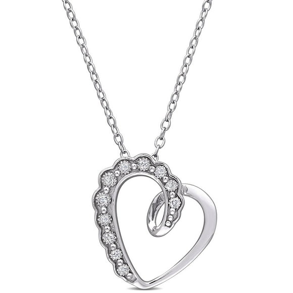 Pendentif avec chaine en forme de coeur festonné Miabella avec accents de diamants en argent sterling